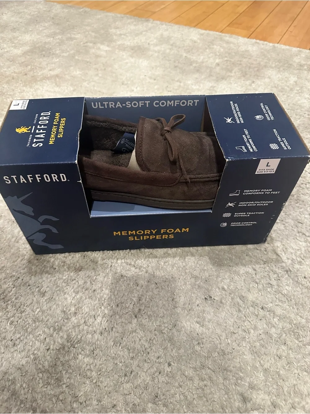 Stafford Dark Brown Suede-Look Memory Foam Slip-On Loafers - Size L (9.5-10.5)